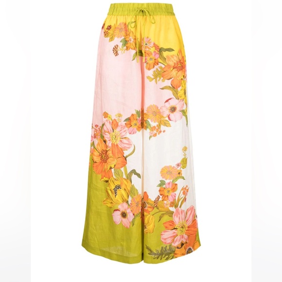 ALEMAIS US 2 Silas floral-print linen trousers,All Products : American Fashion Style Bags On Sale